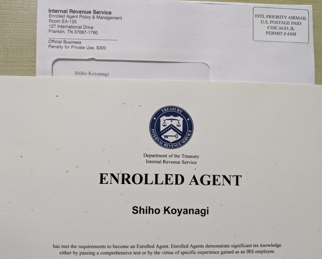 TAC米国税理士EA:Enrolled Agent講座 テキスト&問題集2024 米国税理士（EA）の資格登録しました | Shiho Koyanagi Tax Services
